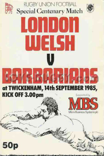 1985 London Welsh v Barbarians  Rugby Programme